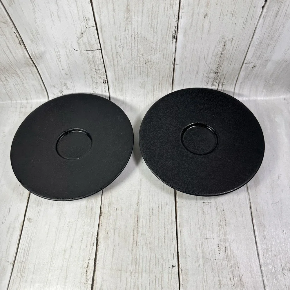 2 Crate & Barrel Domo Onyx Stoneware Saucers Portugal 6.2in Discontin Design Sto